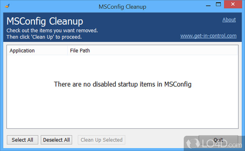 Scans the MSConfig utility in order to detect disabled startup items, allowing you to remove them in a few mouse clicks - Screenshot of MSConfig Cleanup