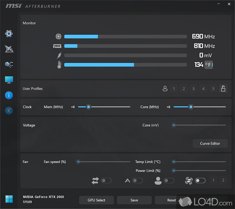 Easy management of fan speed - Screenshot of MSI Afterburner