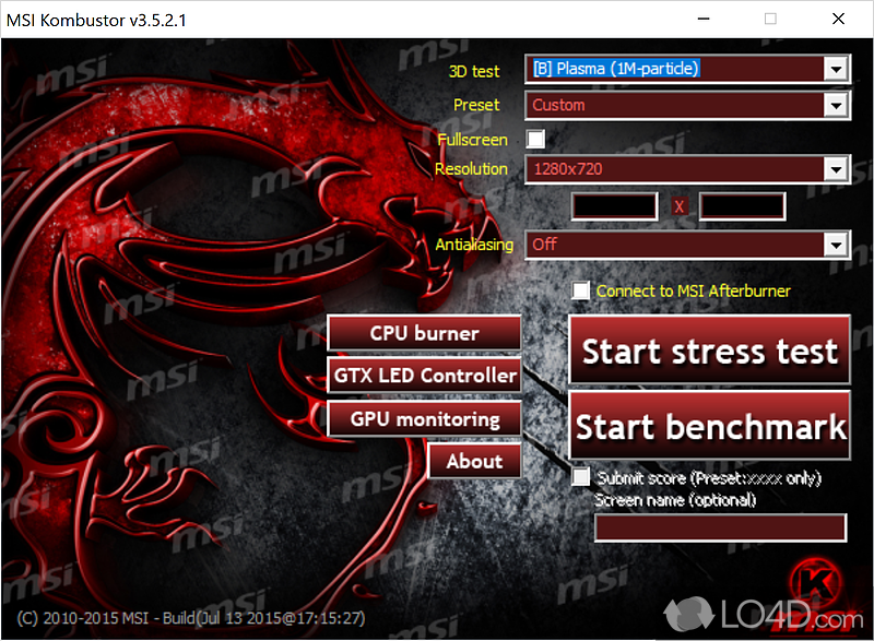 Test graphic cards. Very useful for gamers - Screenshot of MSI Kombustor