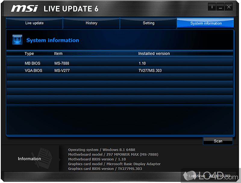 Update your MSI BIOS, drivers, firmware and utilities - Screenshot of MSI Live Update