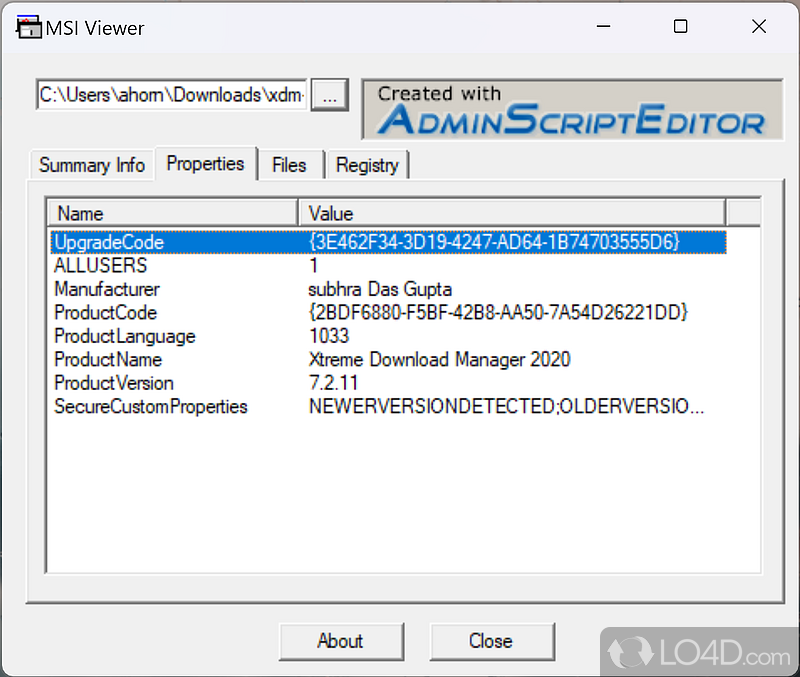 View Windows Installer (MSI) files contents - Screenshot of MSIViewer