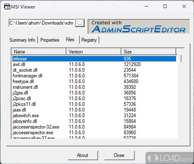 Displays the summary info, properties, files and registry entries for MSI files - Screenshot of MSIViewer