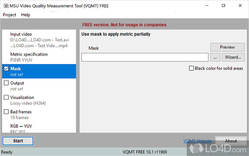 Advanced settings available - Screenshot of MSU Video Quality Measurement Tool