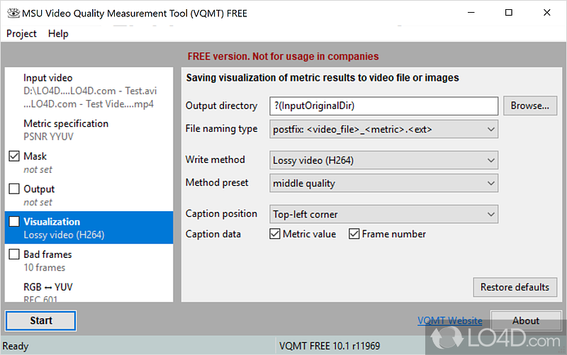 Program for video quality measurements - Screenshot of MSU Video Quality Measurement Tool