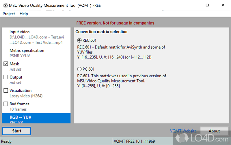 MSU Video Quality Measurement Tool screenshot