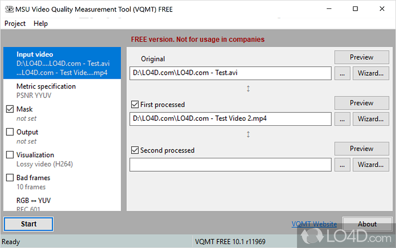 Measure the video quality in three steps - Screenshot of MSU Video Quality Measurement Tool