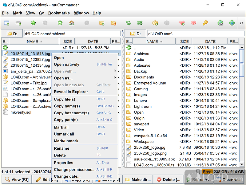 Dual-panel file manager - Screenshot of muCommander