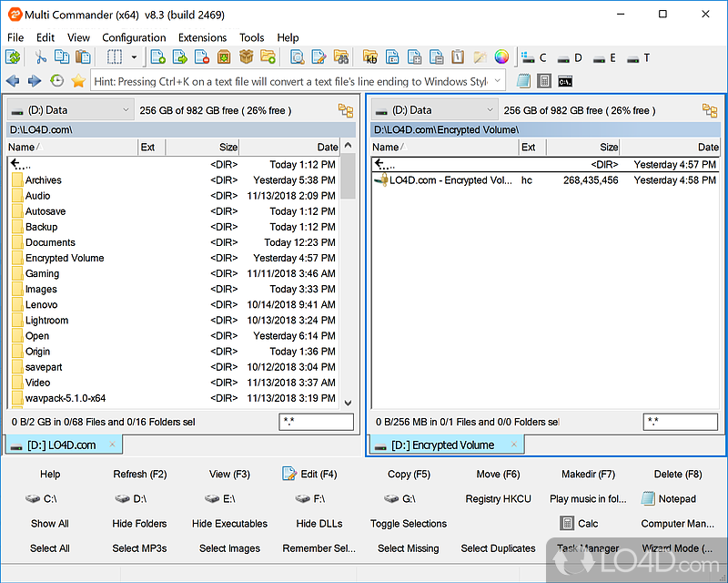 Multi-tabbed interface with numerous options - Screenshot of Multi Commander