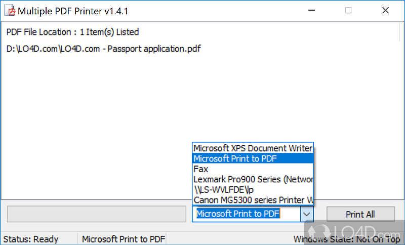 Multiple PDF Printer: User interface - Screenshot of Multiple PDF Printer