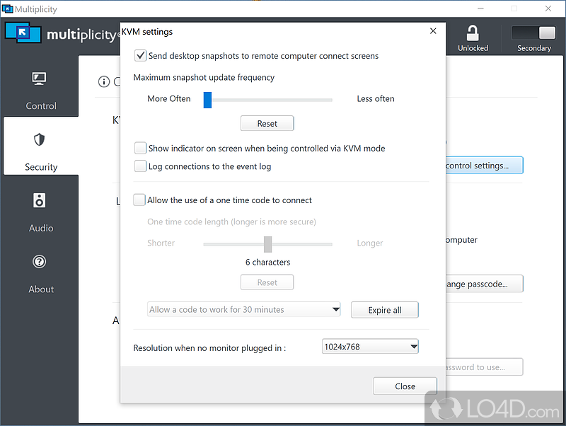 Remote control using the KVM mode - Screenshot of Multiplicity