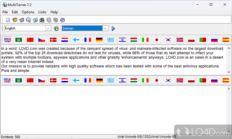 Translates texts and the content of documents on computer, providing support for various languages from all across the Globe - Screenshot of MultiTranse