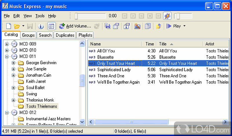Music organizer with an integrated player that can create playlists - Screenshot of Music Express