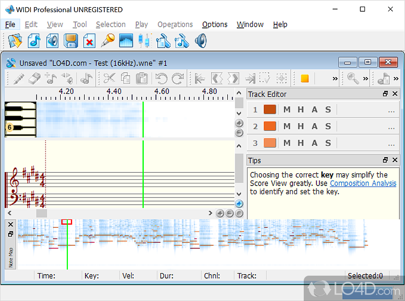 WAV to MIDI, MP3 to MIDI, CD to MID : Recorded music can be converted into score - Screenshot of WIDI Recognition System Pro