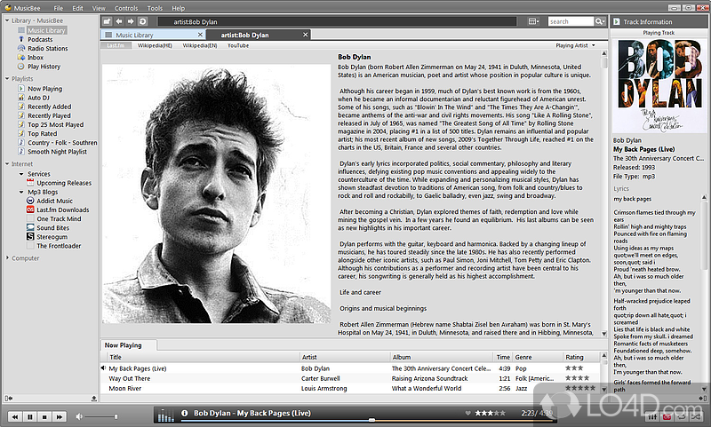 Manager for music files and audio player - Screenshot of MusicBee