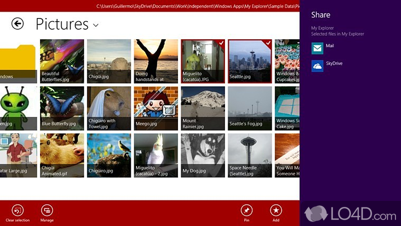 Provides file browsing for Windows Metro interface - Screenshot of My Explorer for Windows 8