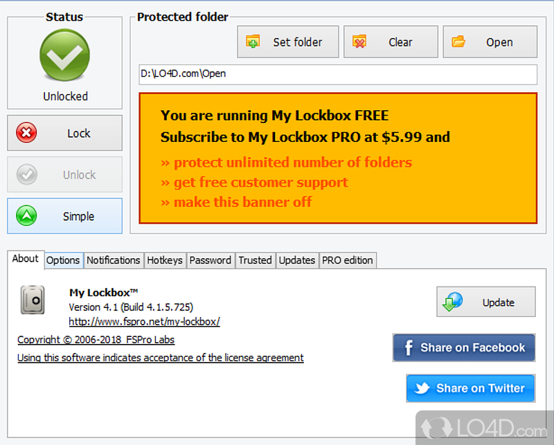 Lock and password protect almost any folder - Screenshot of My Lockbox