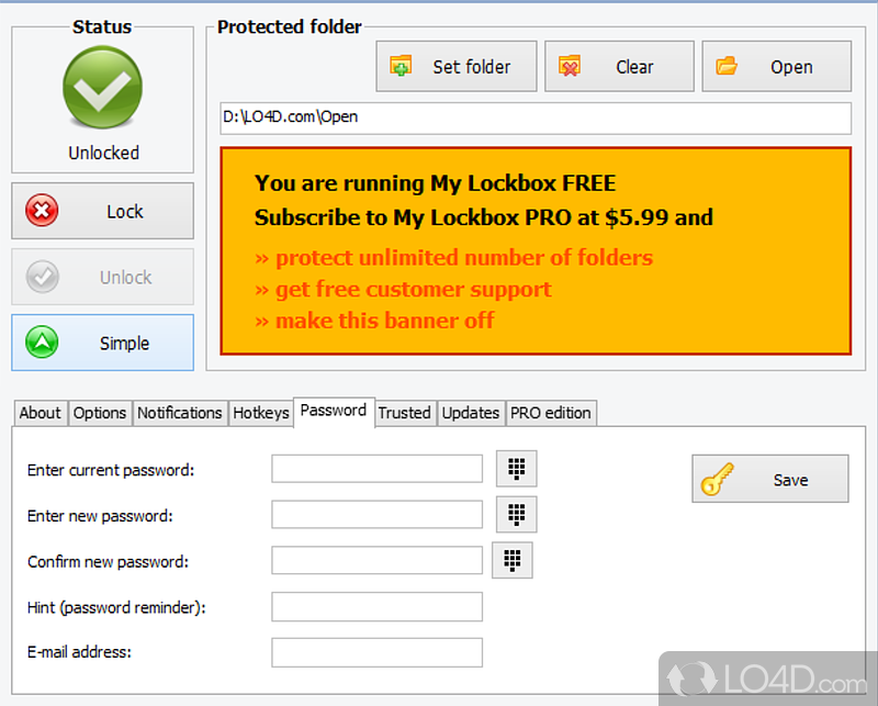 Password protect folder - Screenshot of My Lockbox