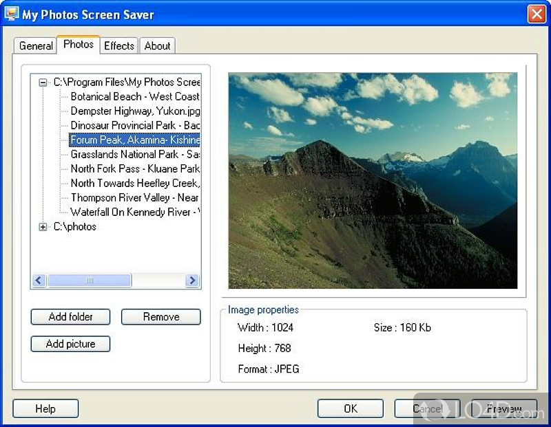 Screen saver that displays your photos - Screenshot of My Photos Screen Saver