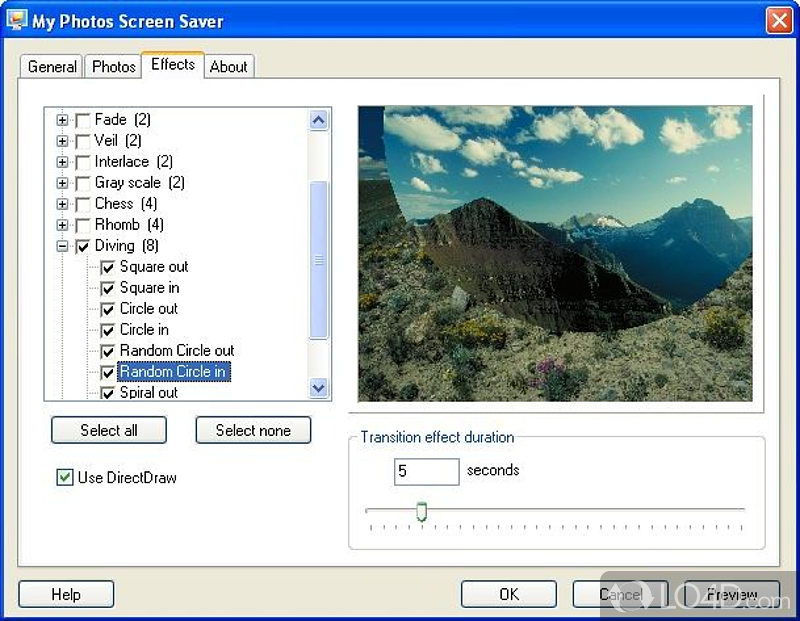 My Photos Screen Saver: User interface - Screenshot of My Photos Screen Saver