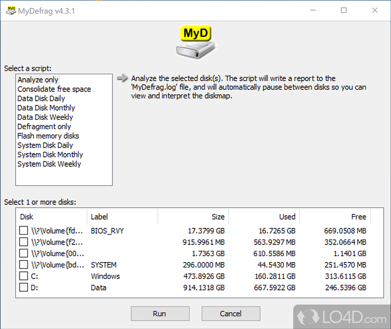 Simple defragmentation program for hard disk - Screenshot of MyDefrag