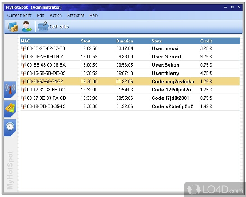 Wireless hotspot creator for medium-sized business to charge for Internet access using a professional POS system - Screenshot of MyHotSpot