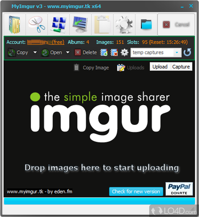 Upload images to Imgur account with this software that offers screen capture - Screenshot of MyImgur