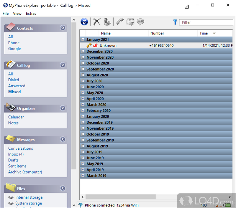 Manage contacts, transfer files from PC to phone - Screenshot of MyPhoneExplorer Portable