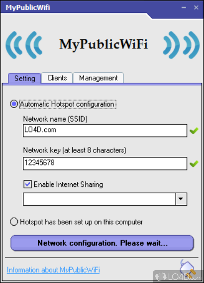 MyPublicWiFi: User interface - Screenshot of MyPublicWiFi