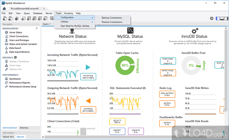 MySQL Workbench: Administer - Screenshot of MySQL Workbench