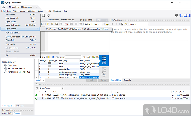 Visual tool for database architects - Screenshot of MySQL Workbench