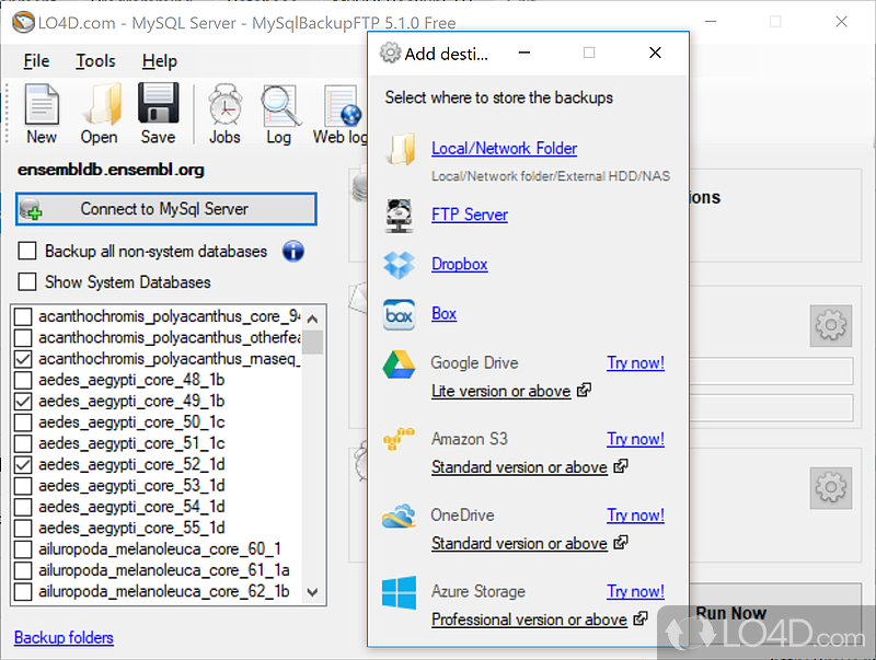 Backup MySQL databases and save them to cloud storage services - Screenshot of MySQLBackupFTP