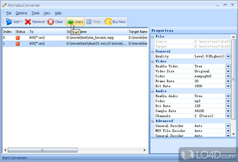 MyVideoConverter Pro: User interface - Screenshot of MyVideoConverter Pro