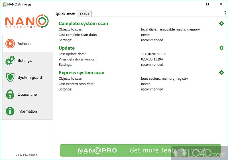Provides protection of computer from any kind of malware provided you perform regular scans of entire PC - Screenshot of NANO Antivirus