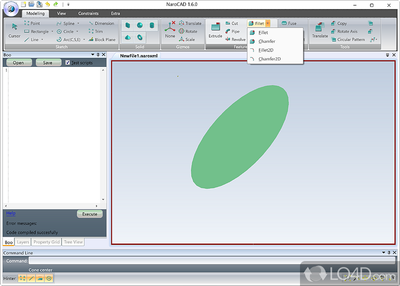 Extensible 3D CAD modelling app - Screenshot of NaroCAD