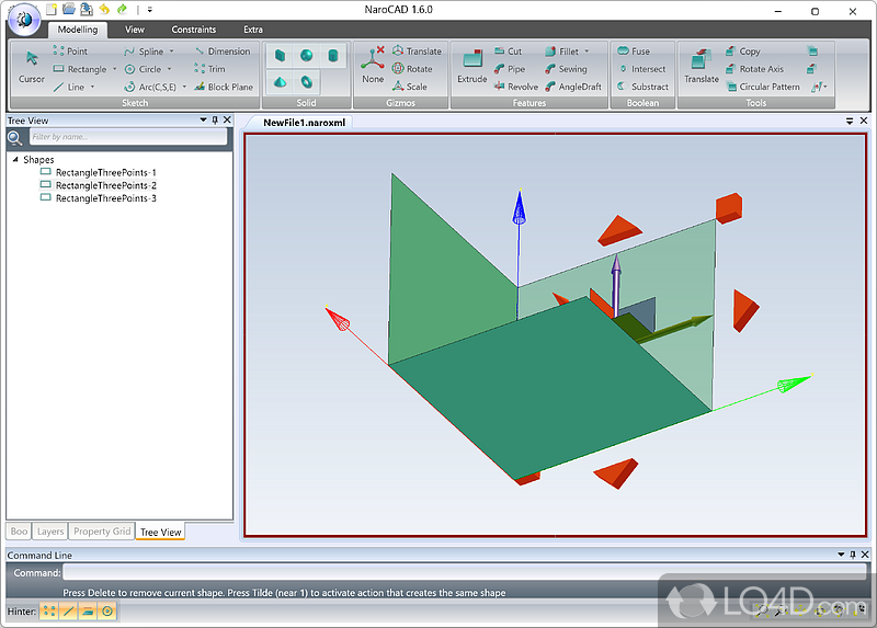 Packed with a Boo compiler, many tools, elements - Screenshot of NaroCAD