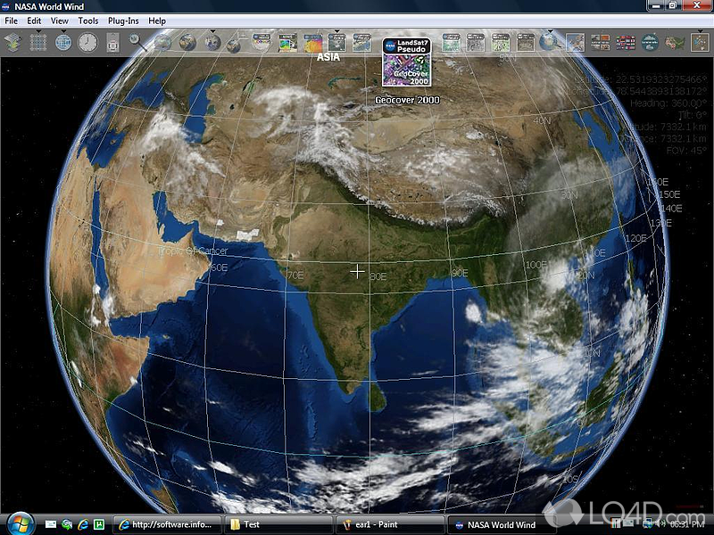 Finding locations and working with a compass and distance calculator - Screenshot of NASA World Wind