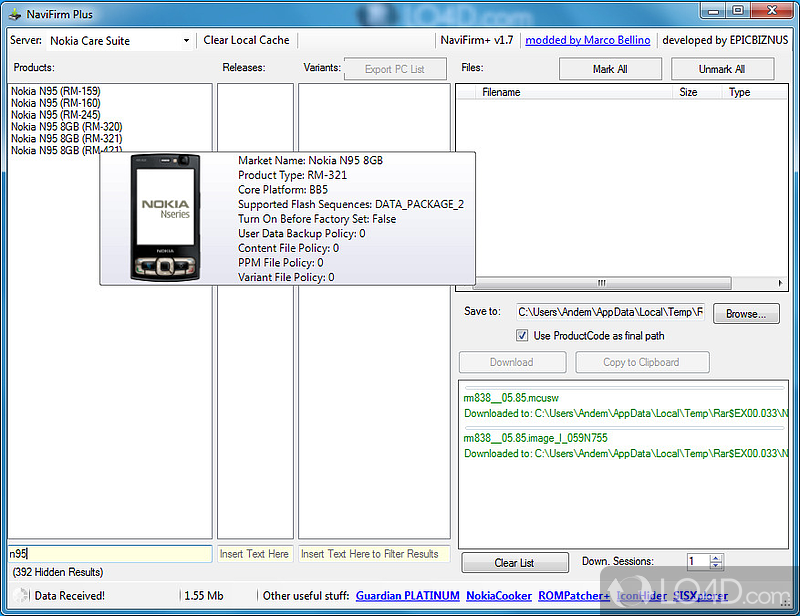 Detect and install the right firmware for Nokia - Screenshot of NaviFirm Plus