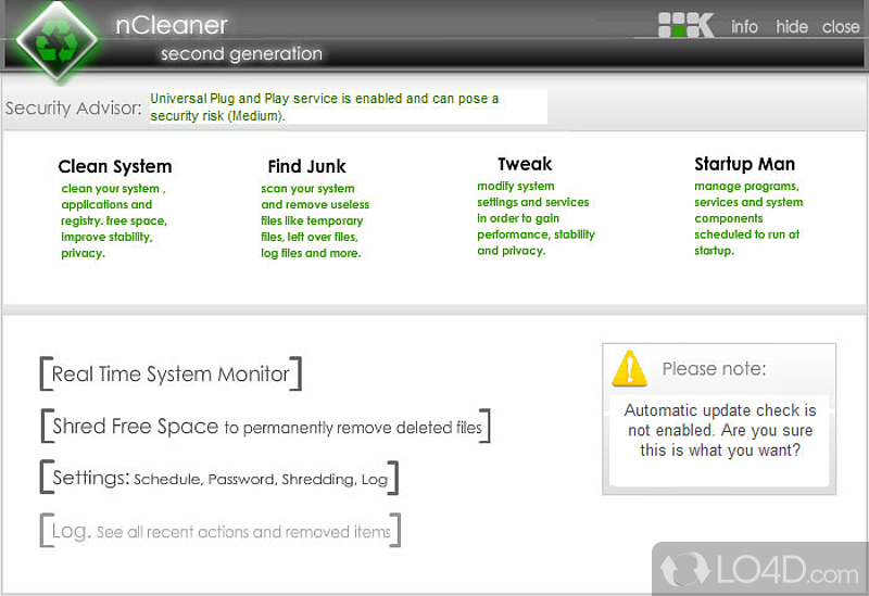 System cleaner to and optimize system - Screenshot of nCleaner