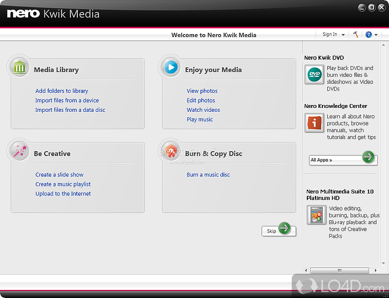 Freeware version of Nero Burning Rom - Screenshot of Nero Kwik Burn
