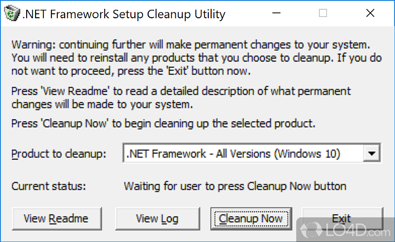 Remove files, directories, registry keys, values - Screenshot of .NET Framework Cleanup Tool