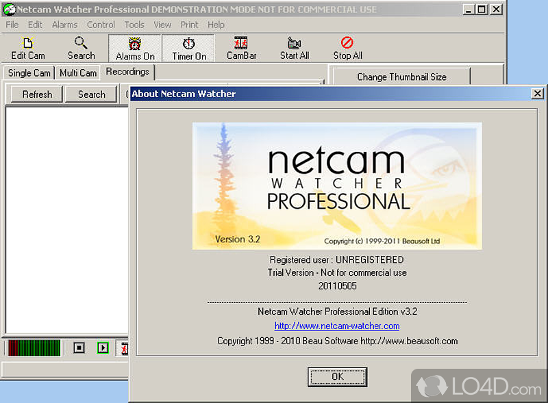 Netcam Watcher Professional: User interface - Screenshot of Netcam Watcher Professional