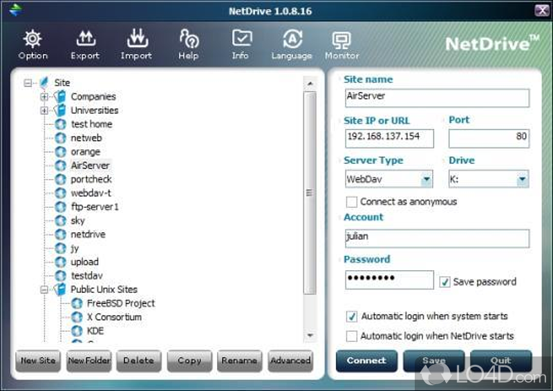 Solution to connect remote storage (FTP server) as a local hard disk - Screenshot of NetDrive