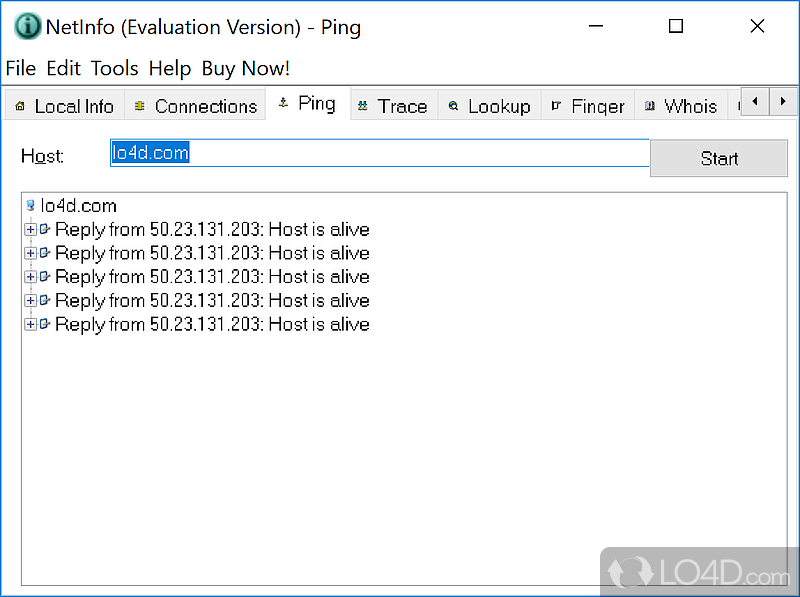 Send pings and monitor active connections - Screenshot of NetInfo