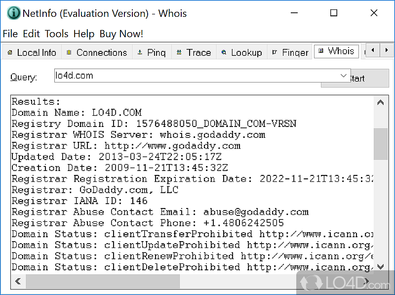 Isolate faults and simplify processing of diagnostic data - Screenshot of NetInfo