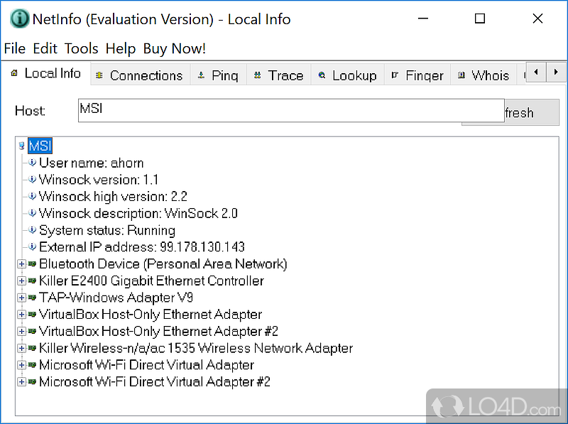 Tool developed for network administrators, which scans the network, diagnoses problems - Screenshot of NetInfo