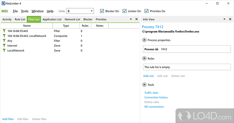 An ultimate internet traffic control and monitoring tool designed for Windows - Screenshot of NetLimiter