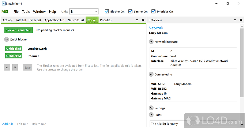 Network Monitor tool - Screenshot of NetLimiter