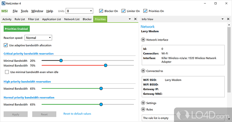 Bandwidth Limiter (or shaper) - Screenshot of NetLimiter