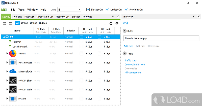 Ultimate Internet traffic control tool to quickly - Screenshot of NetLimiter