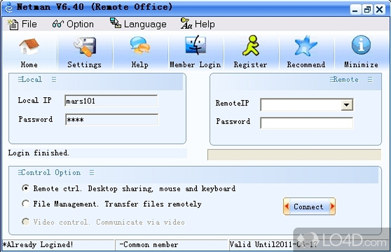 Netman: User interface - Screenshot of Netman